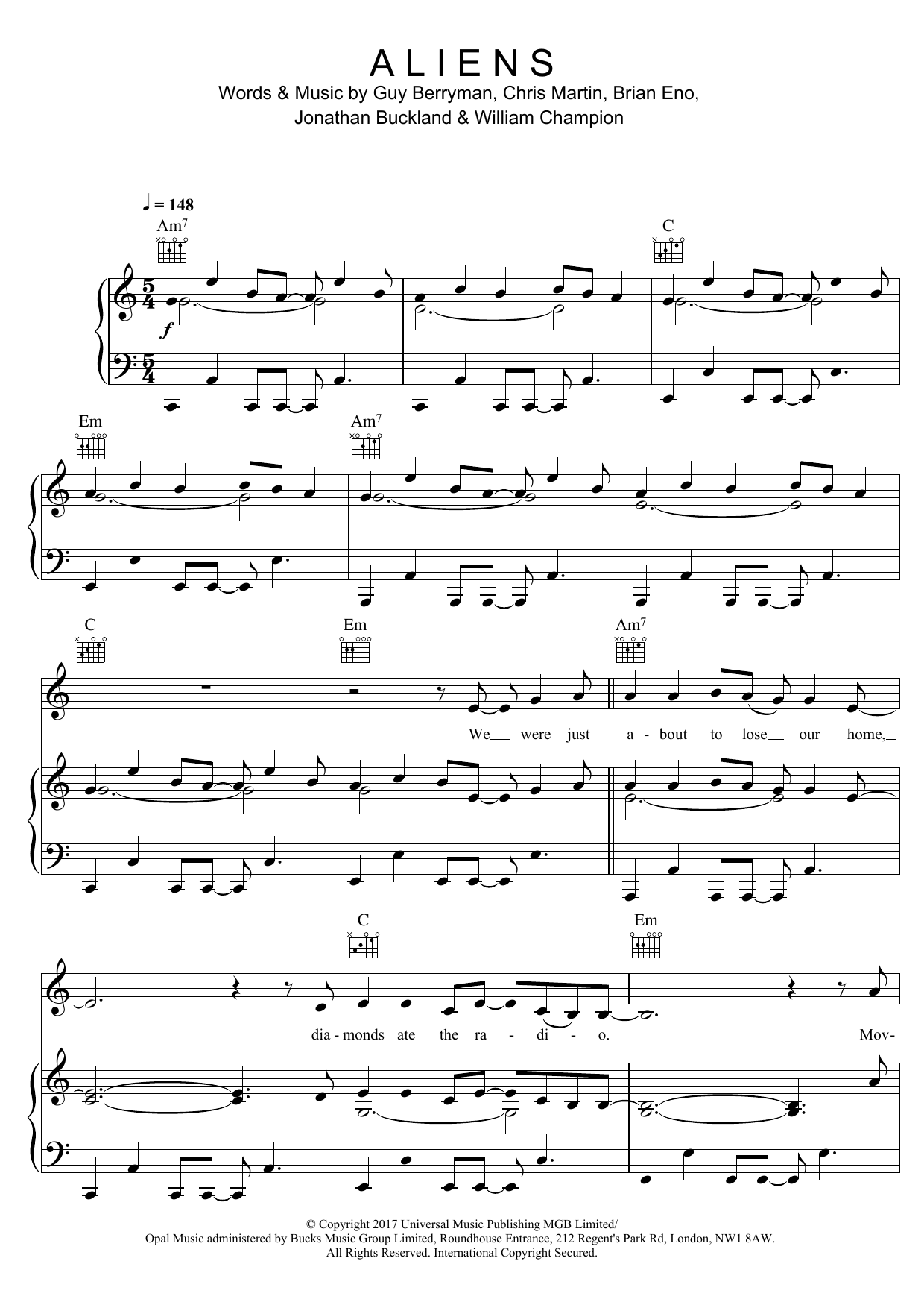 A L I E N S (Piano, Vocal & Guitar Chords) von Coldplay