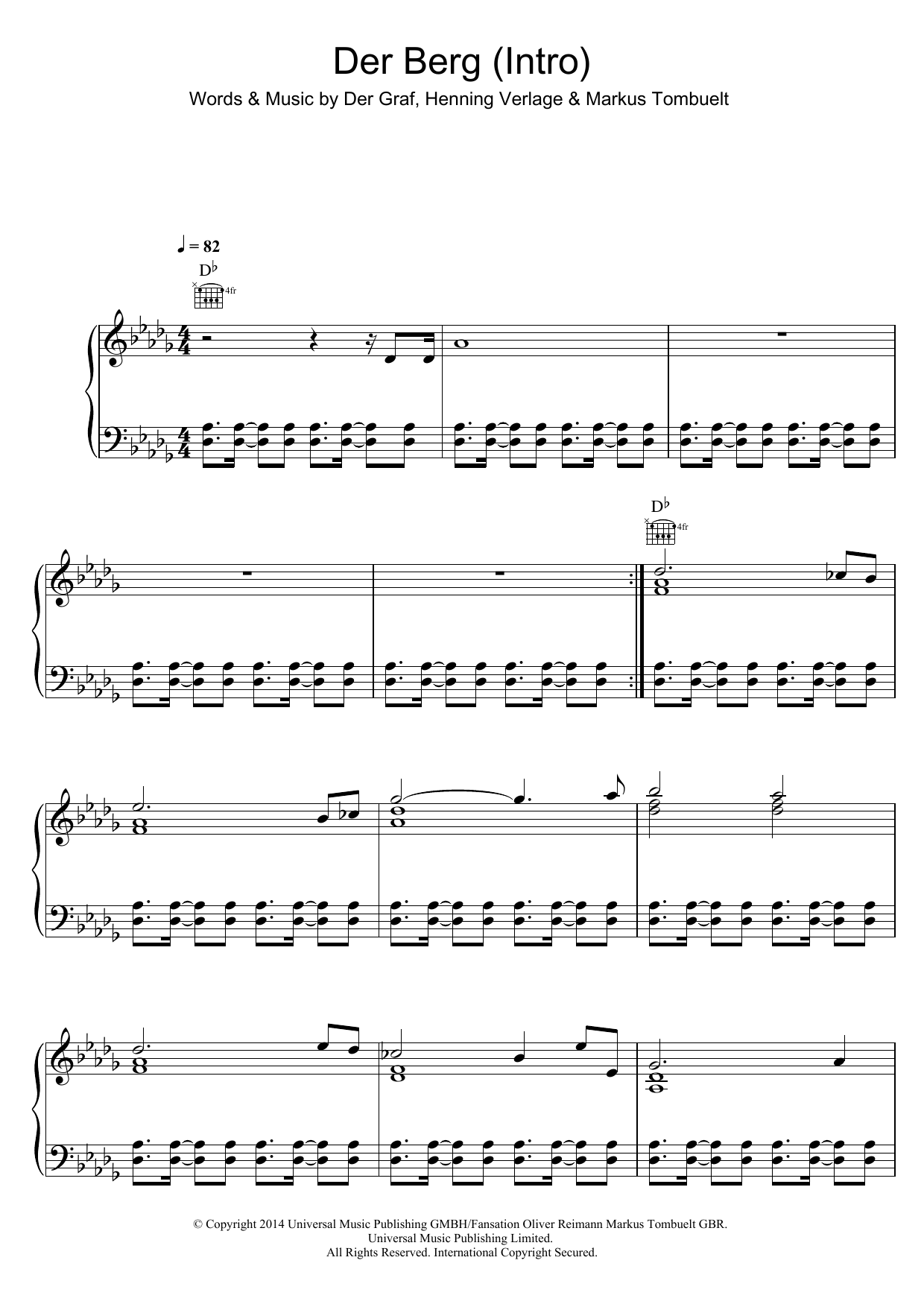 Der Berg (Intro) (Piano, Vocal & Guitar Chords) von Unheilig