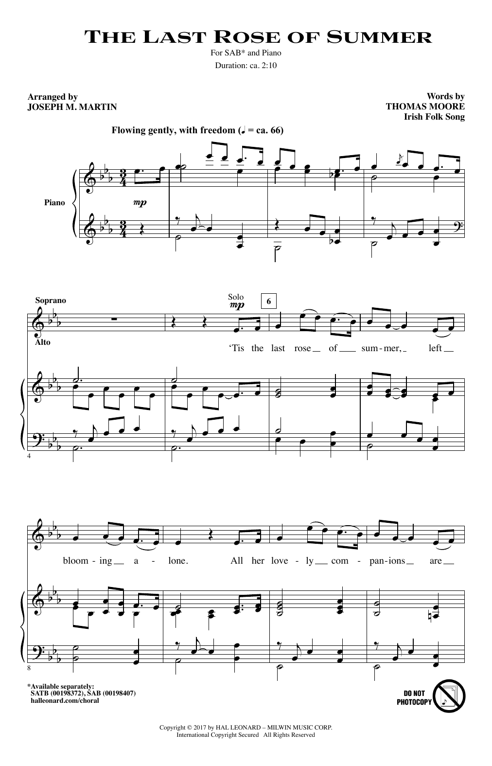 The Last Rose Of Summer (SAB Choir) von Joseph M. Martin