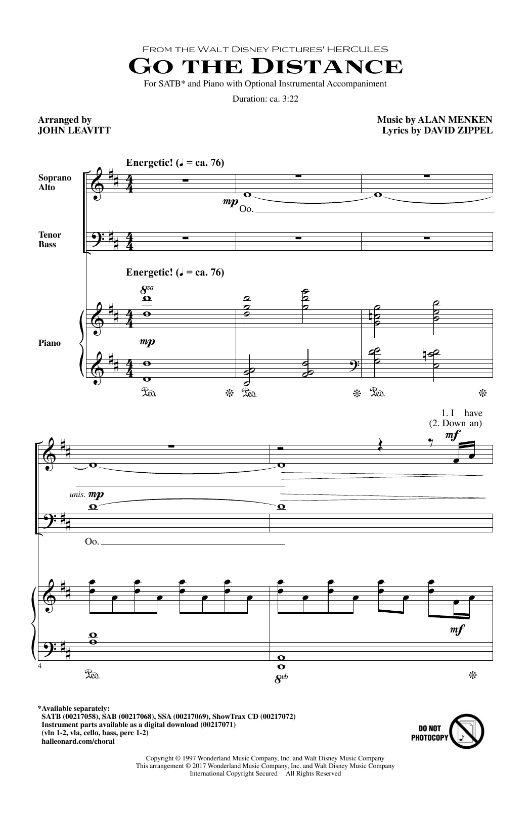 Go The Distance (from Hercules) (arr. John Leavitt) (SATB Choir) von Michael Bolton