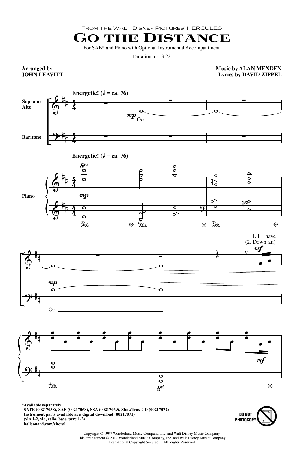 Go The Distance (from Hercules) (arr. John Leavitt) (SAB Choir) von Michael Bolton