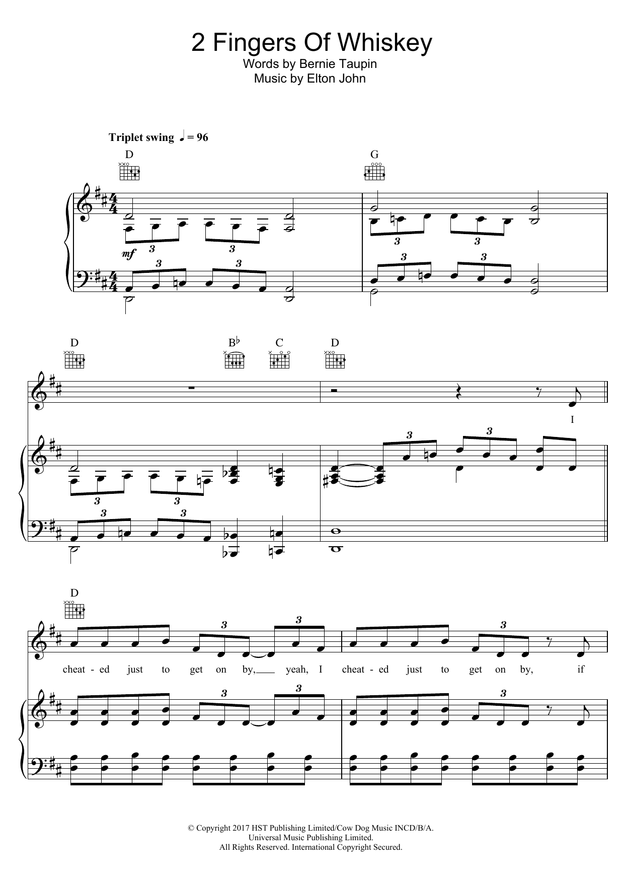 2 Fingers Of Whiskey (Piano, Vocal & Guitar Chords) von Elton John