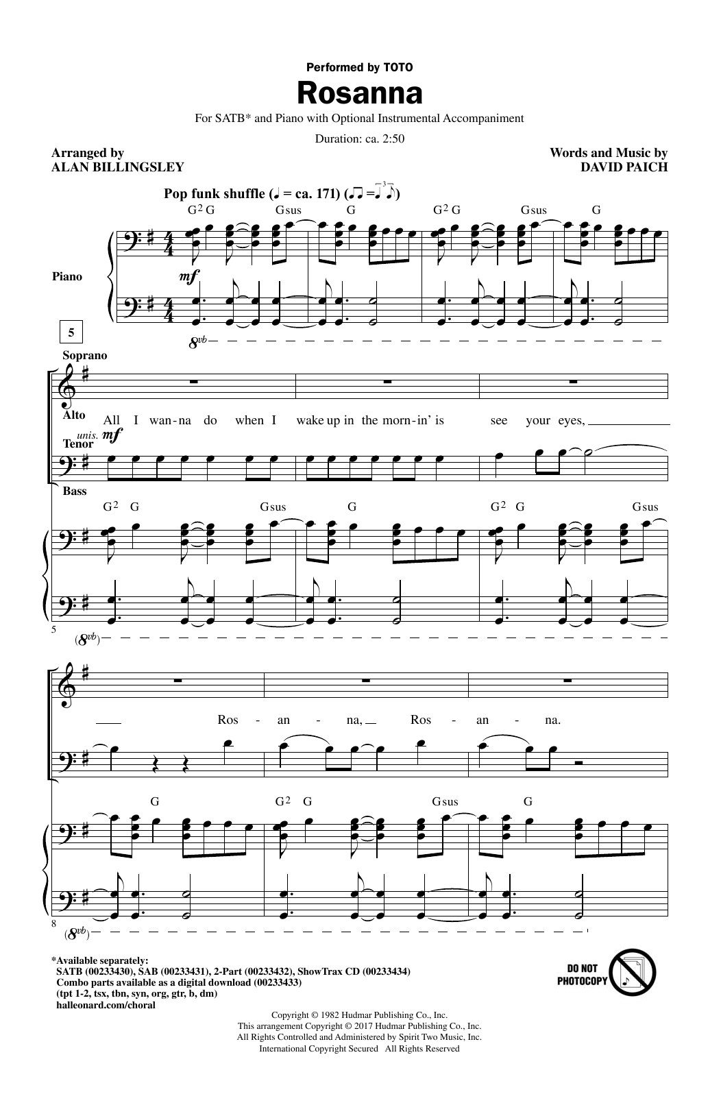 Rosanna (arr. Alan Billingsley) (SATB Choir) von Toto