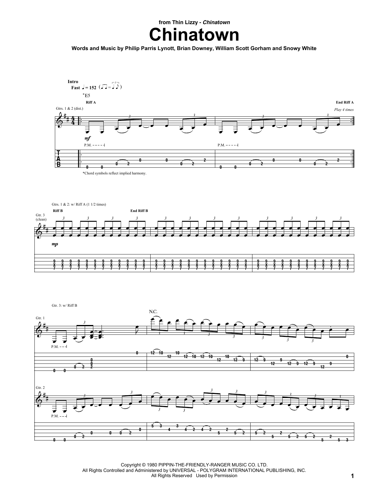 Chinatown (Guitar Tab) von Thin Lizzy