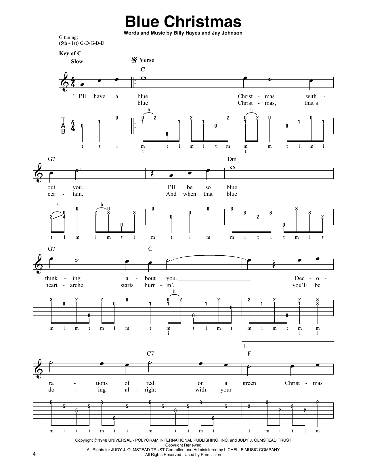 Blue Christmas (Banjo Tab) von Elvis Presley