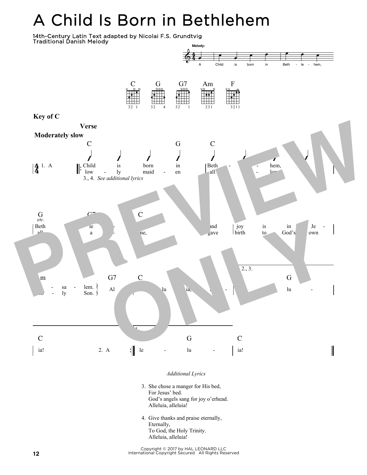 A Child Is Born In Bethlehem (Guitar Lead Sheet) von Nicolai F.S. Grundtvig