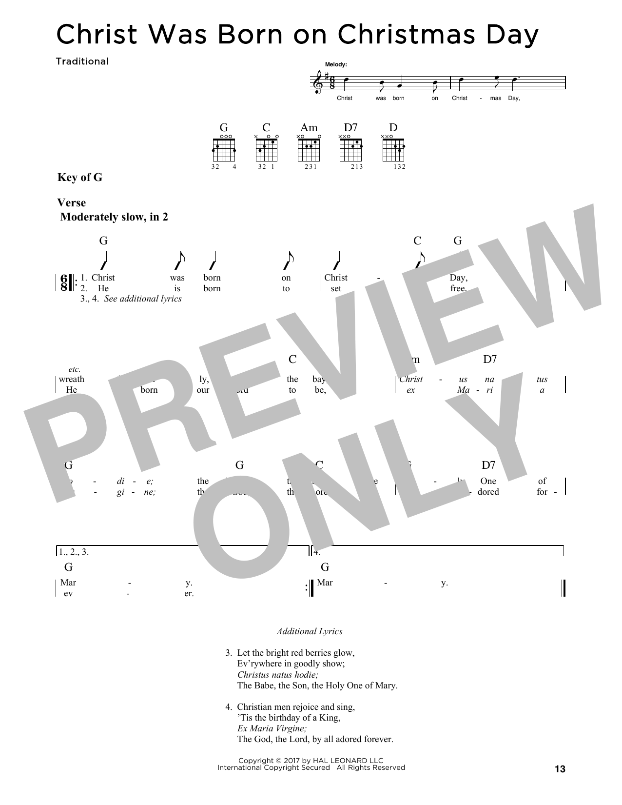 Christ Was Born On Christmas Day (Guitar Lead Sheet) von Traditional