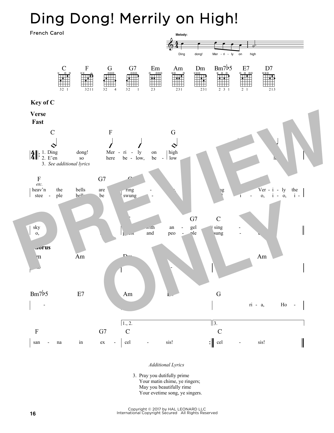 Ding Dong! Merrily On High! (Guitar Lead Sheet) von French Carol