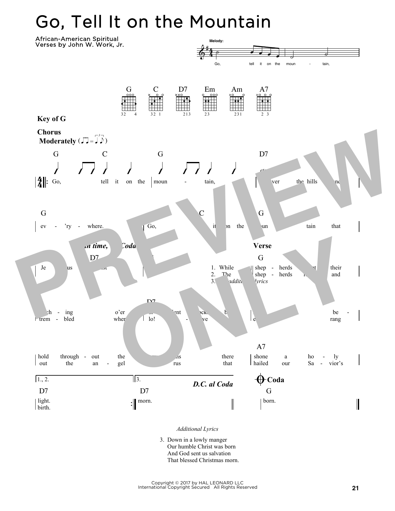 Go, Tell It On The Mountain (Guitar Lead Sheet) von John W. Work, Jr.