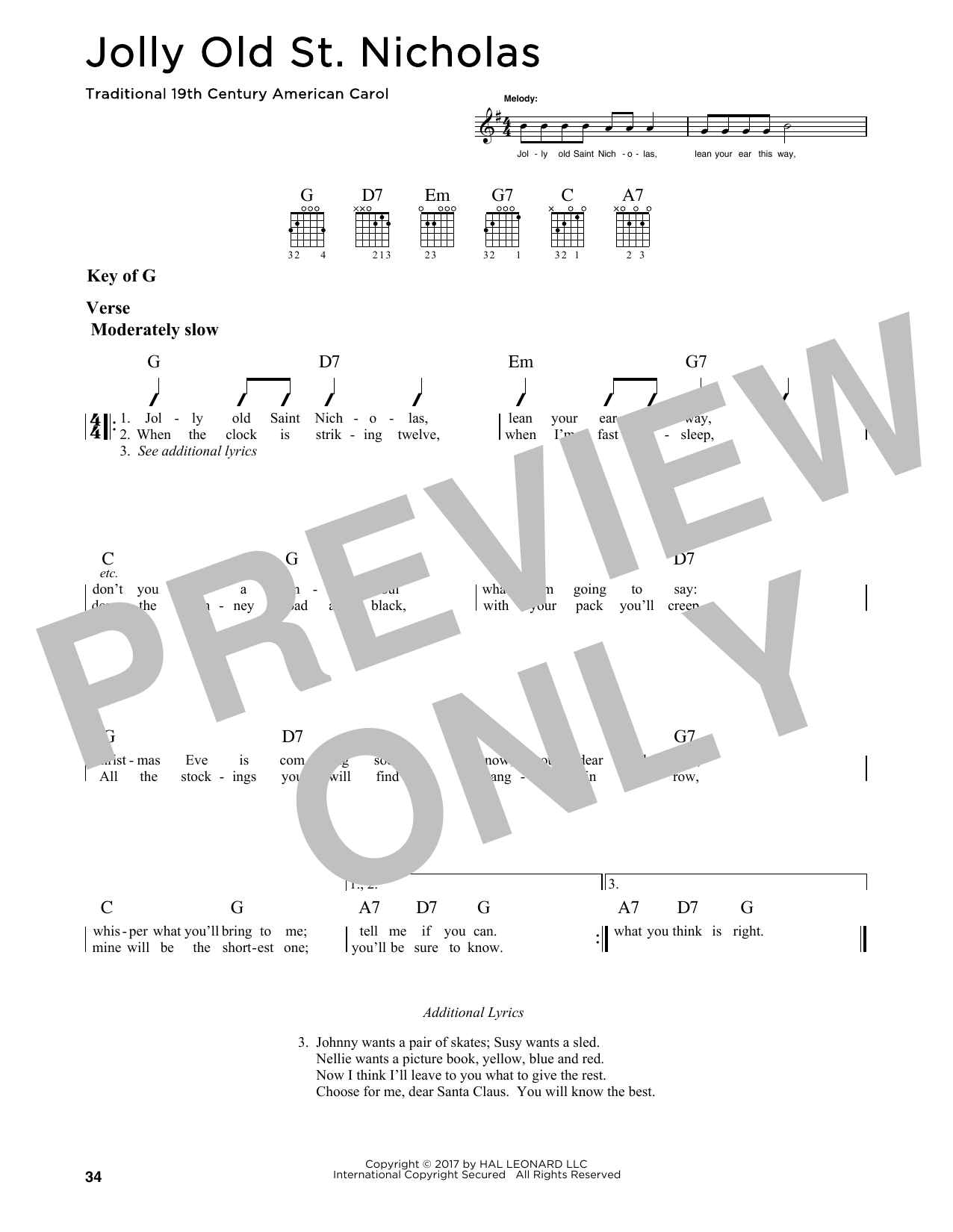 Jolly Old St. Nicholas (Guitar Lead Sheet) von 19th Century American Carol