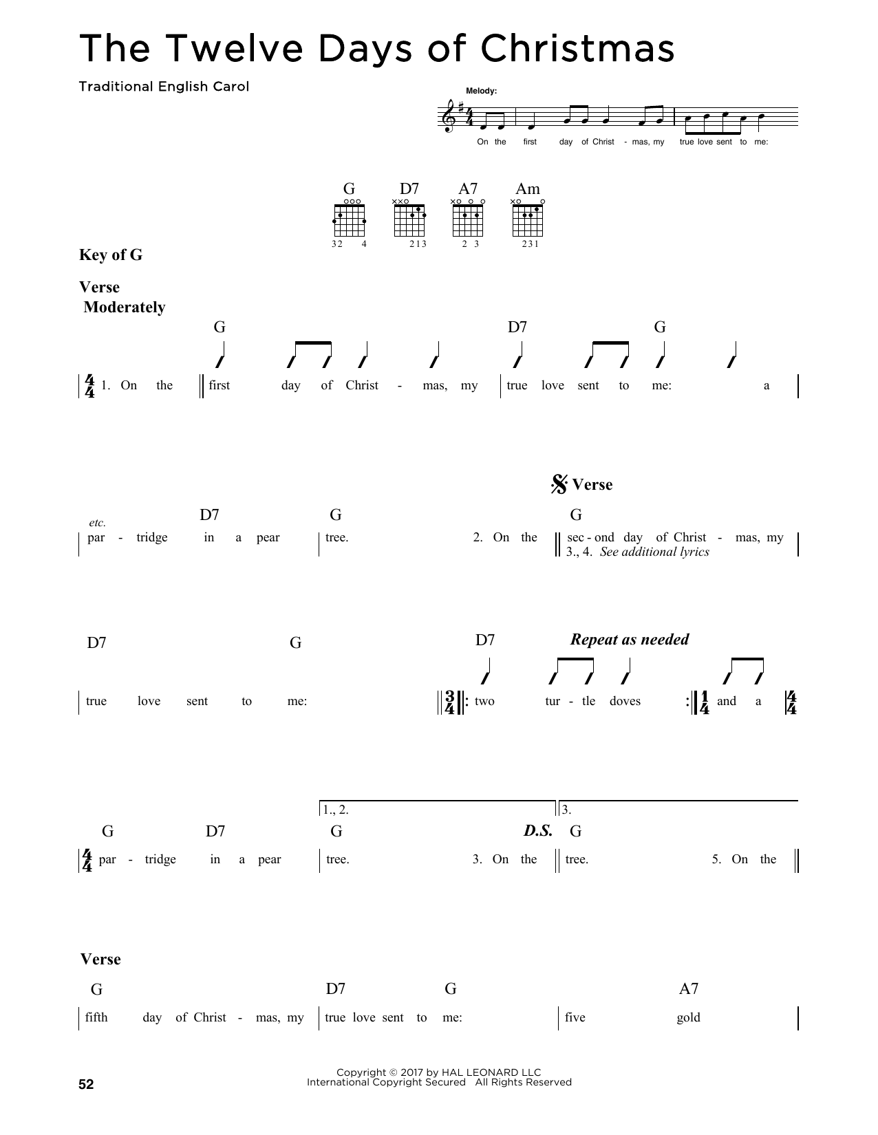 The Twelve Days Of Christmas (Guitar Lead Sheet) von Traditional English Carol