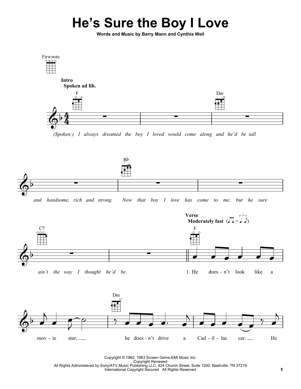 He's Sure The Boy I Love (Ukulele) von Carole King