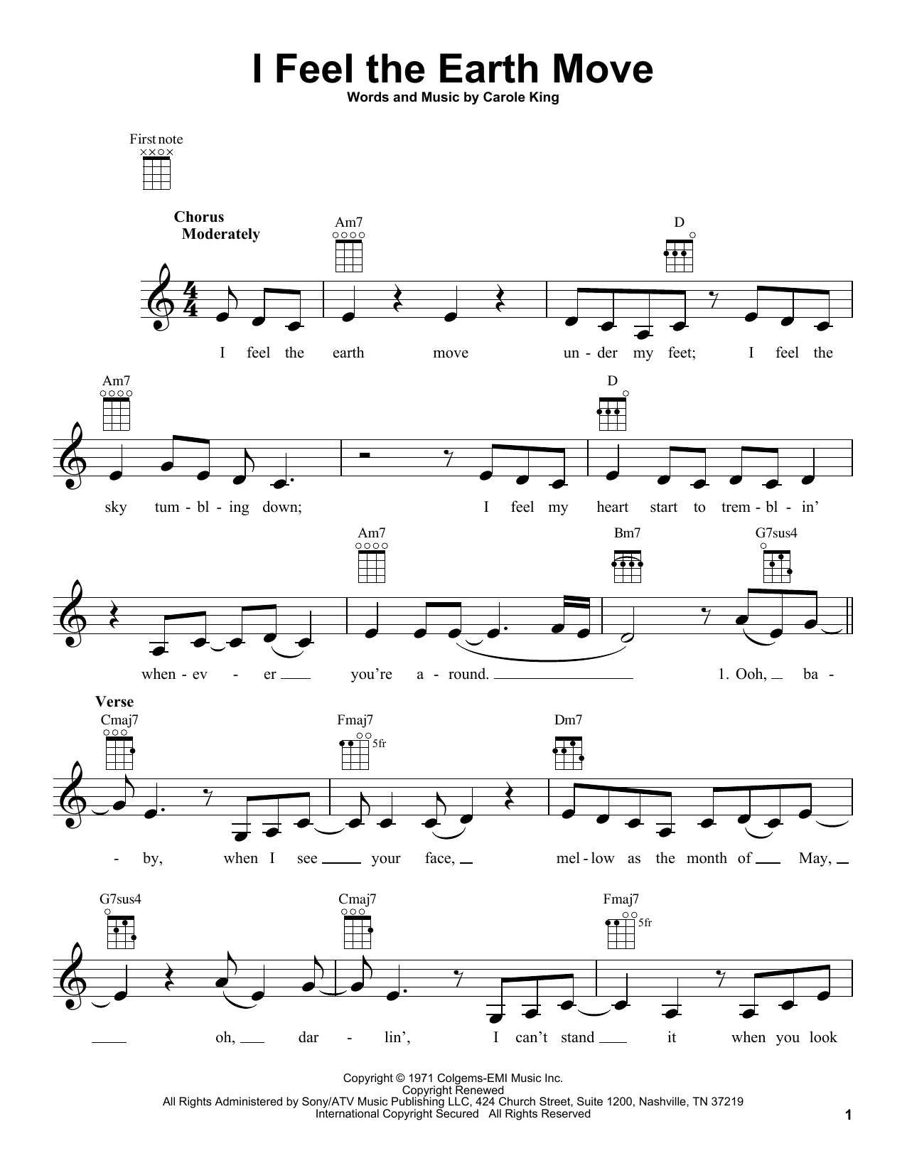 I Feel The Earth Move (Ukulele) von Carole King