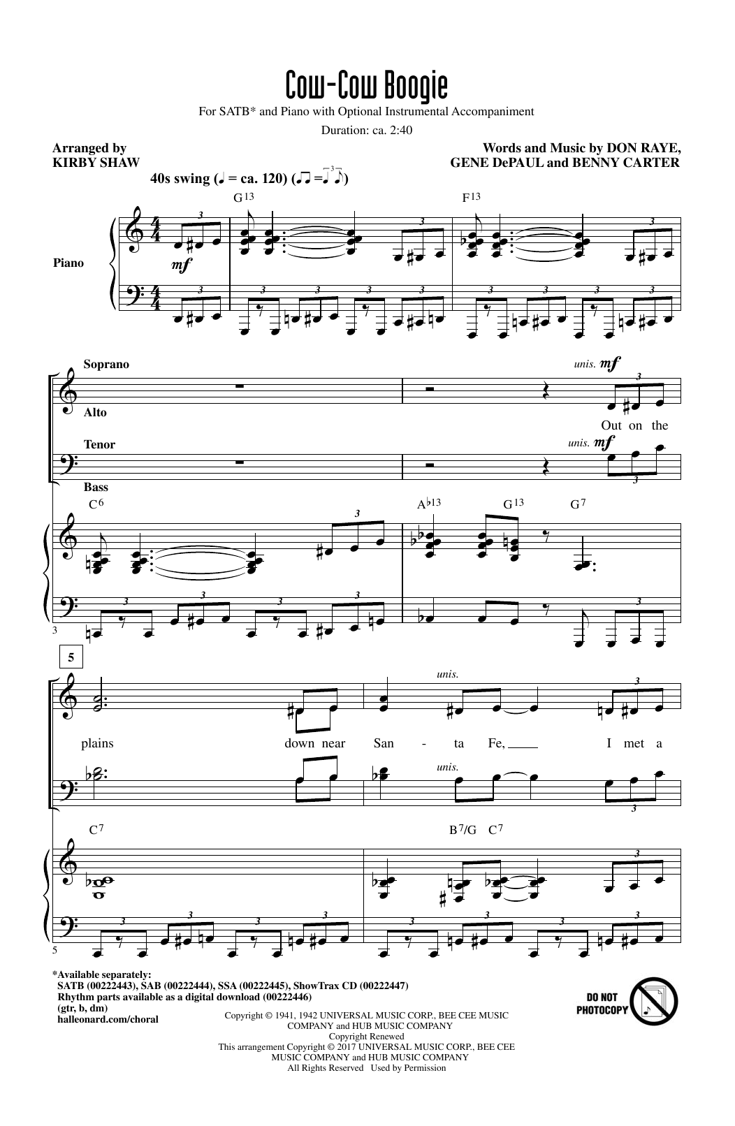 Cow-Cow Boogie (SATB Choir) von Kirby Shaw