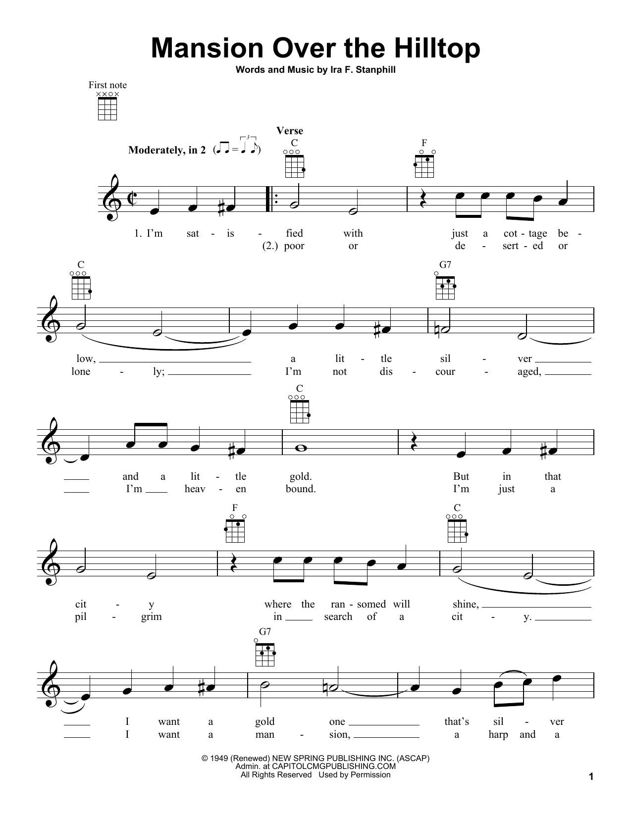 Mansion Over The Hilltop (Ukulele) von Ira F. Stanphill