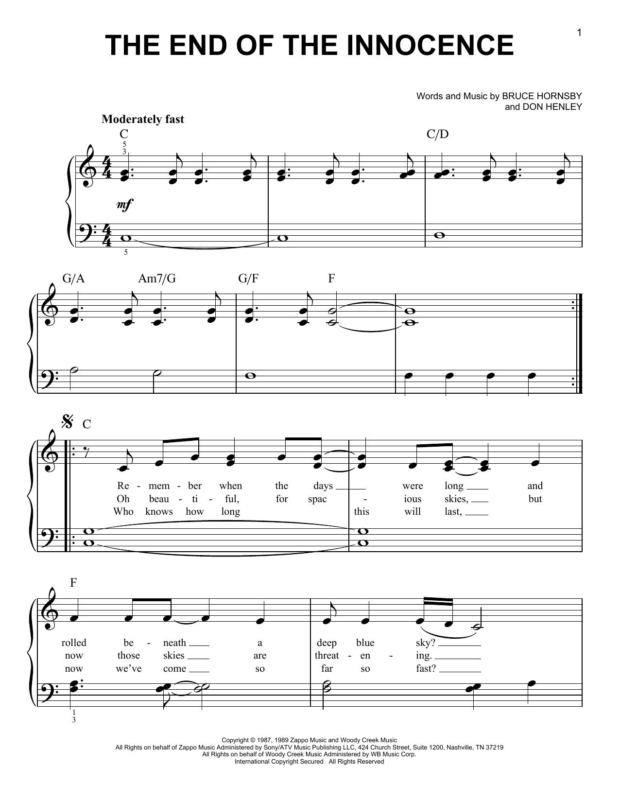 The End Of The Innocence (Easy Piano) von Don Henley