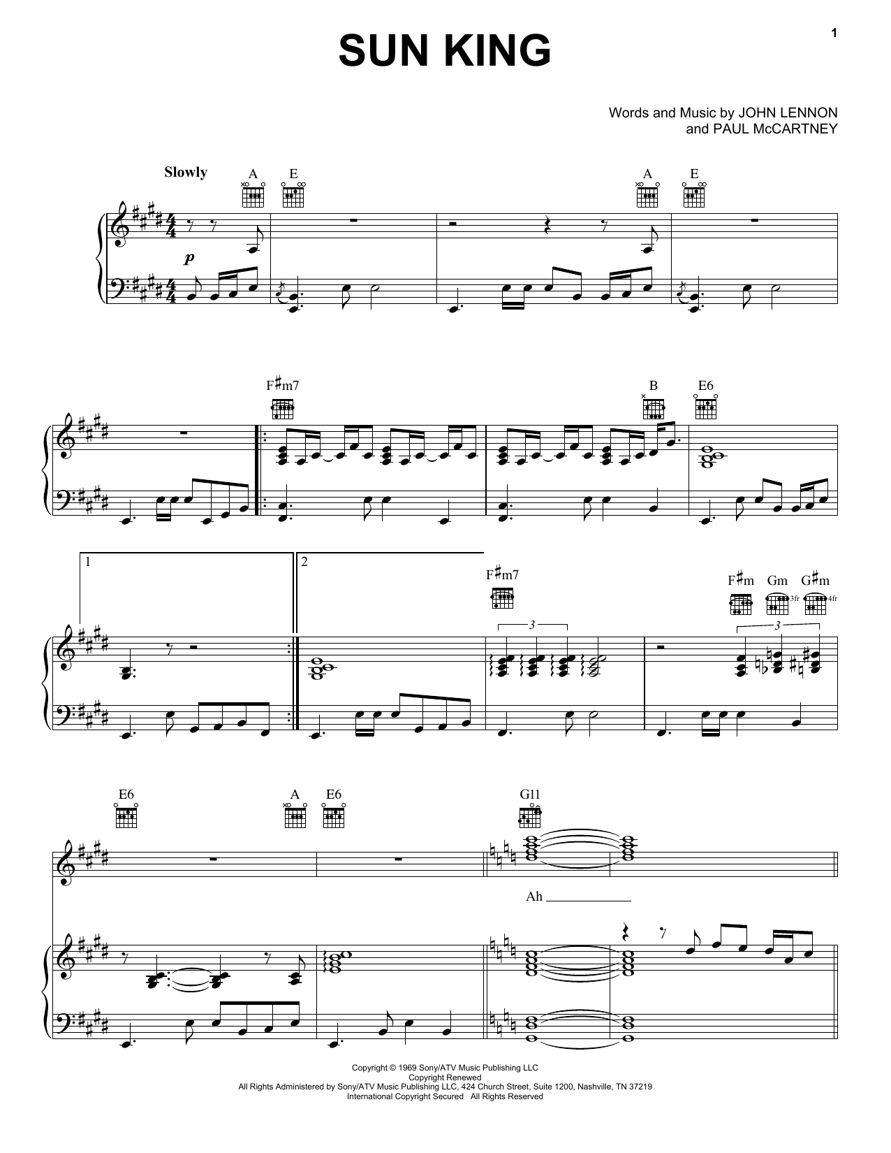 Sun King (Piano, Vocal & Guitar Chords (Right-Hand Melody)) von The Beatles