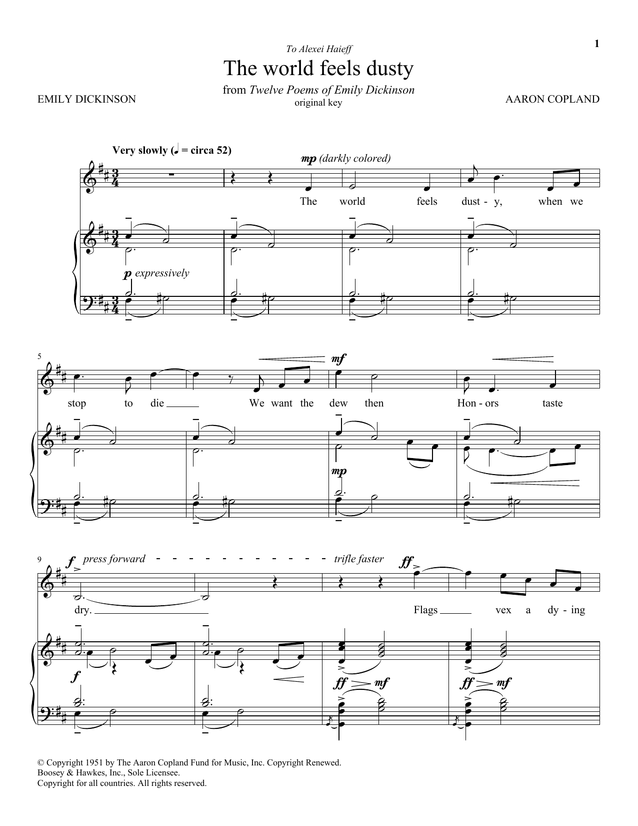 The World Feels Dusty (Piano & Vocal) von Aaron Copland