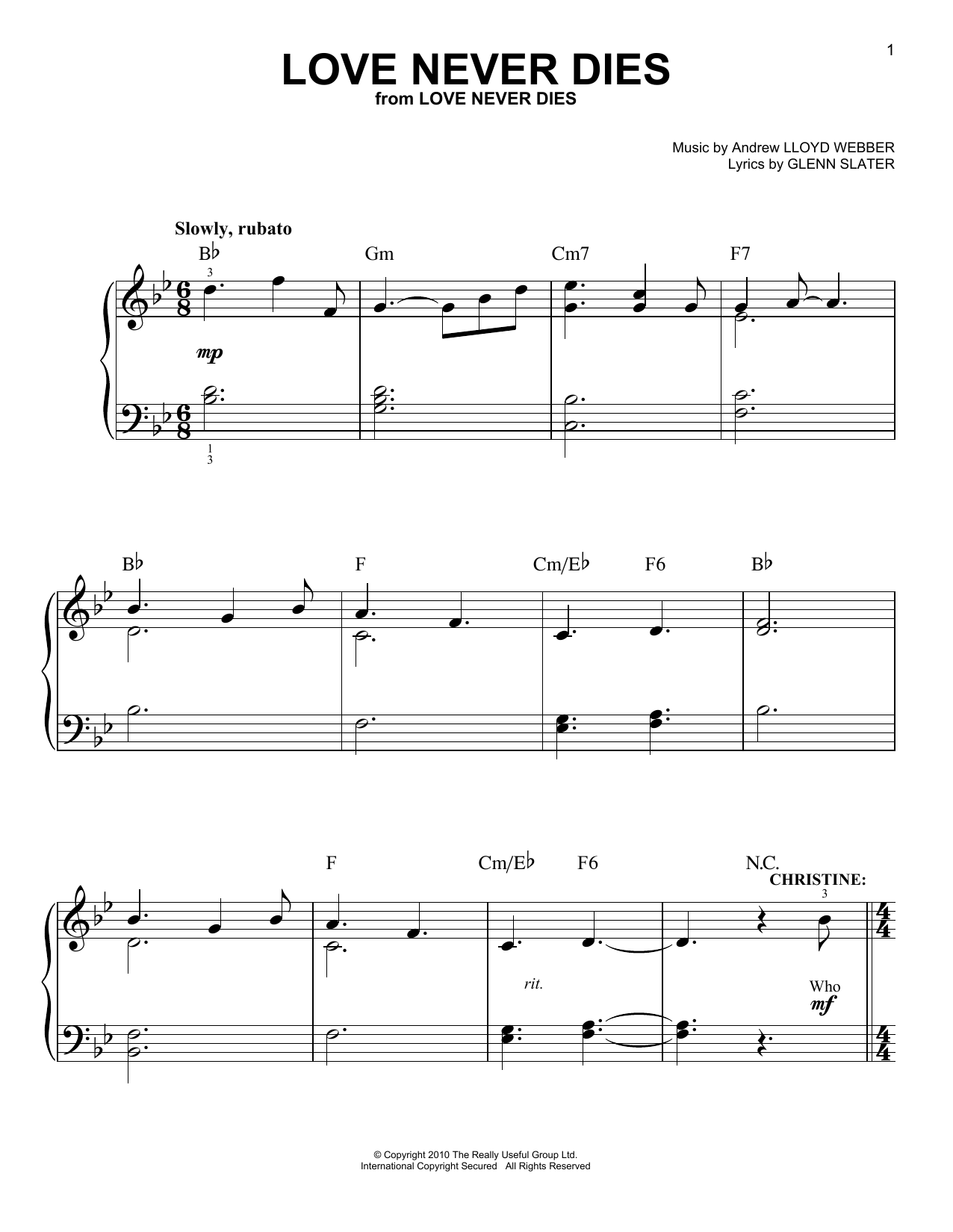 Love Never Dies (Easy Piano) von Andrew Lloyd Webber