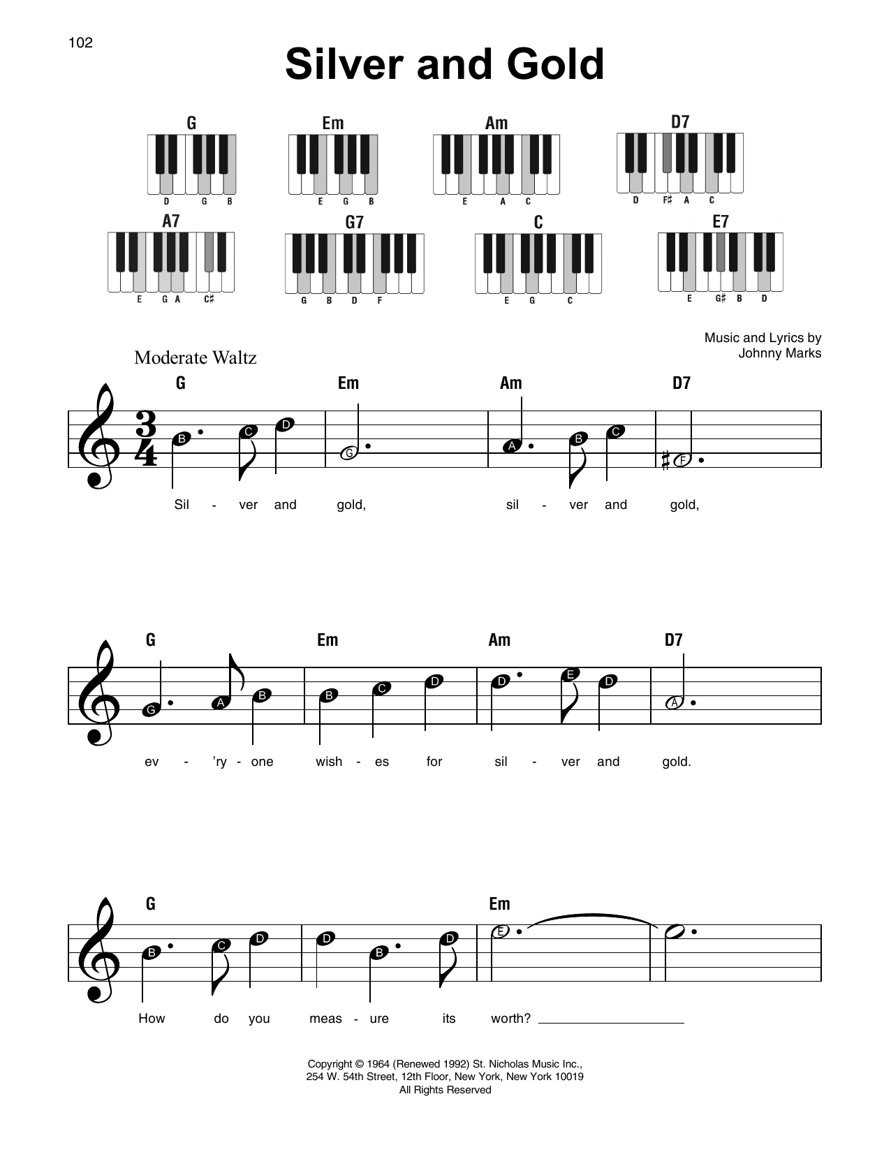 Silver And Gold (Super Easy Piano) von Johnny Marks