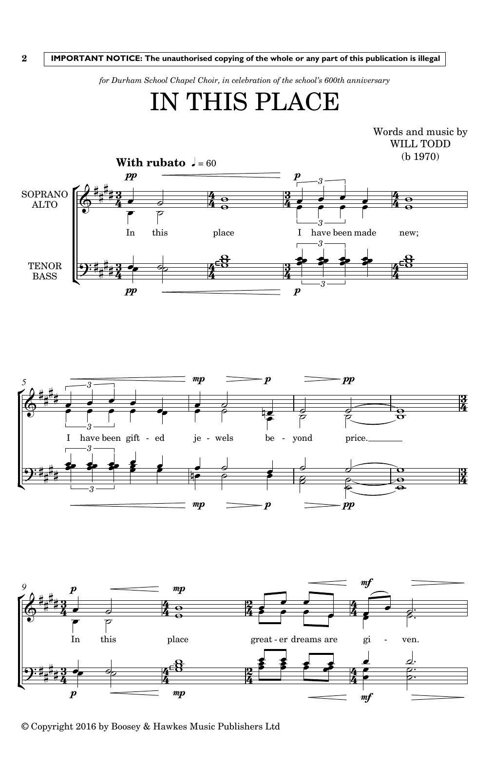 In This Place (SATB Choir) von Will Todd