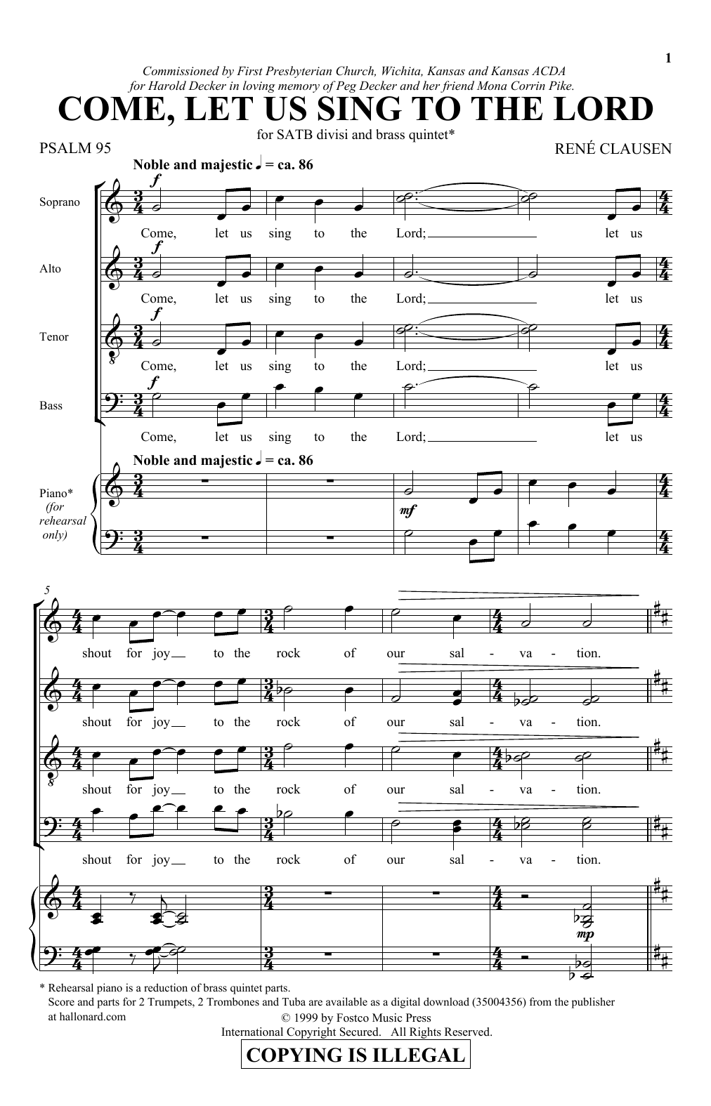 Come, Let Us Sing To The Lord (SSAATTBB Choir) von Rene Clausen