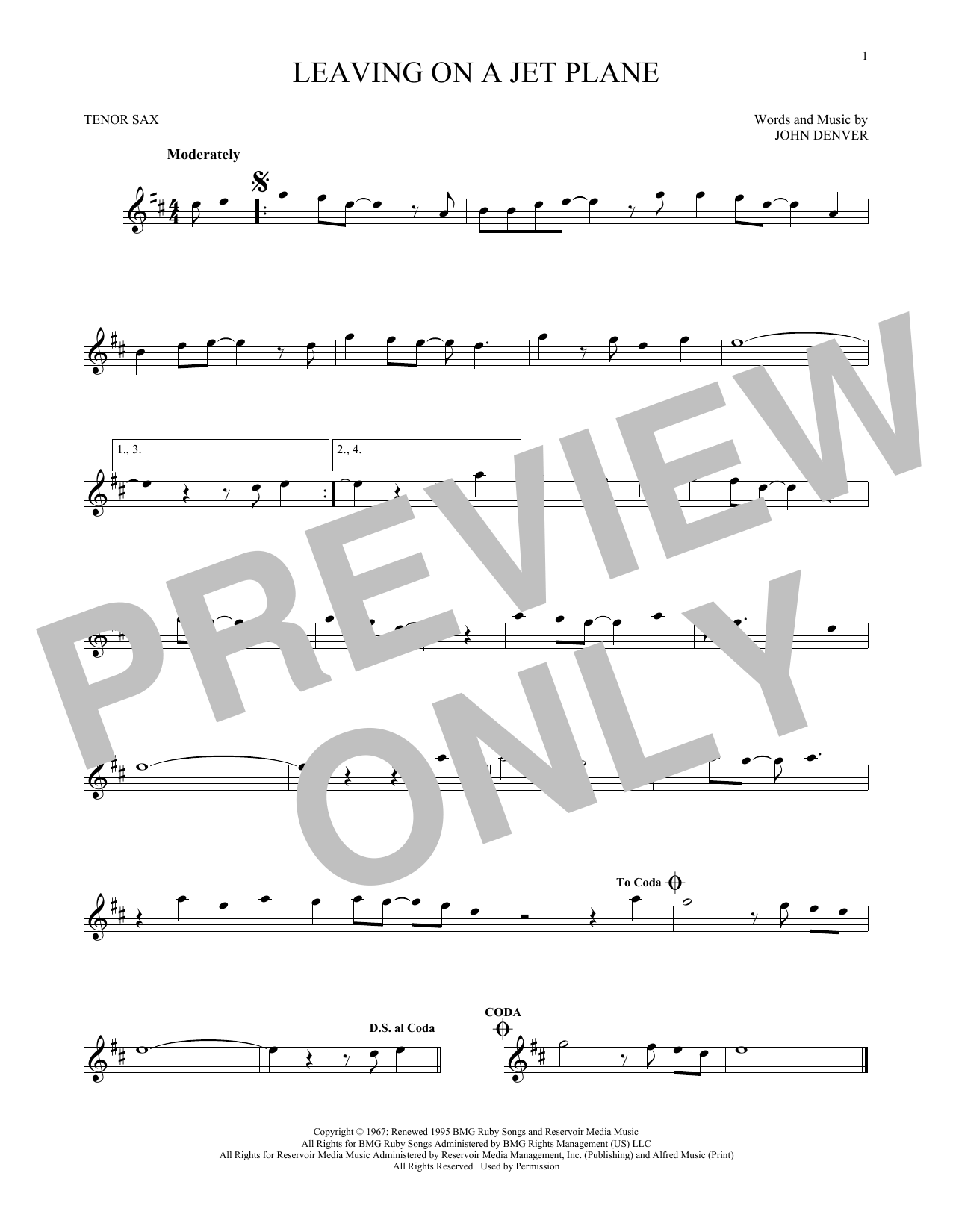 Leaving On A Jet Plane (Tenor Sax Solo) von John Denver