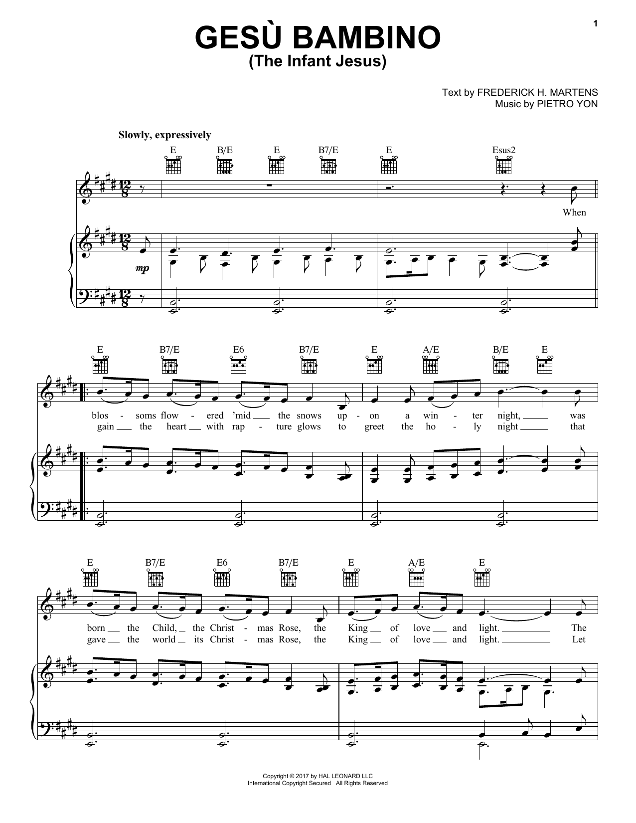 Gesu Bambino (The Infant Jesus) (Piano, Vocal & Guitar Chords (Right-Hand Melody)) von Frederick H. Martens