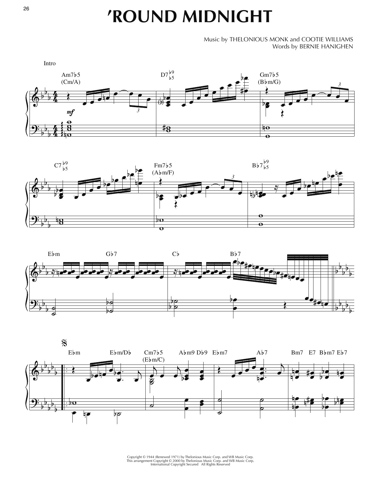 'Round Midnight (Piano Solo) von Thelonious Monk