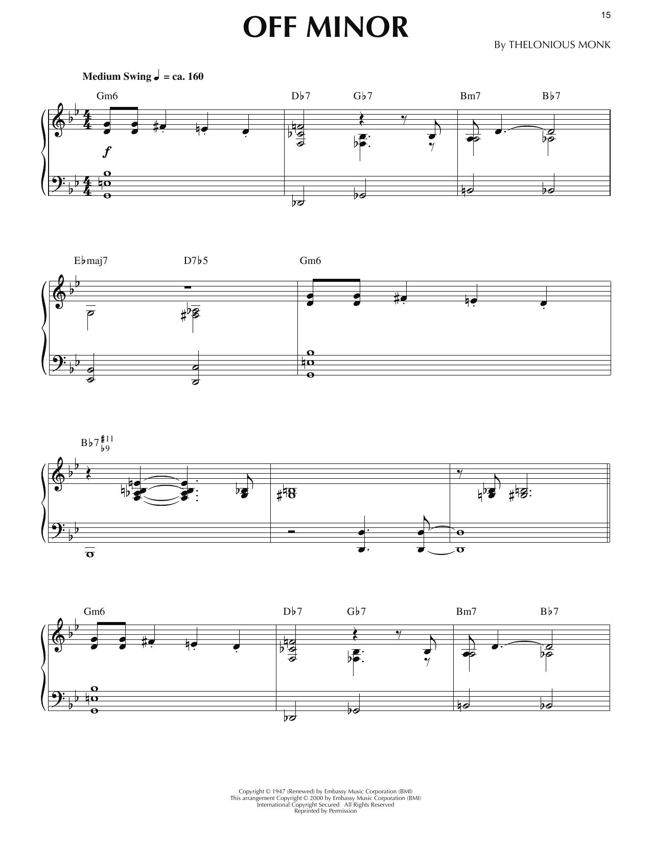 Off Minor (Piano Solo) von Thelonious Monk