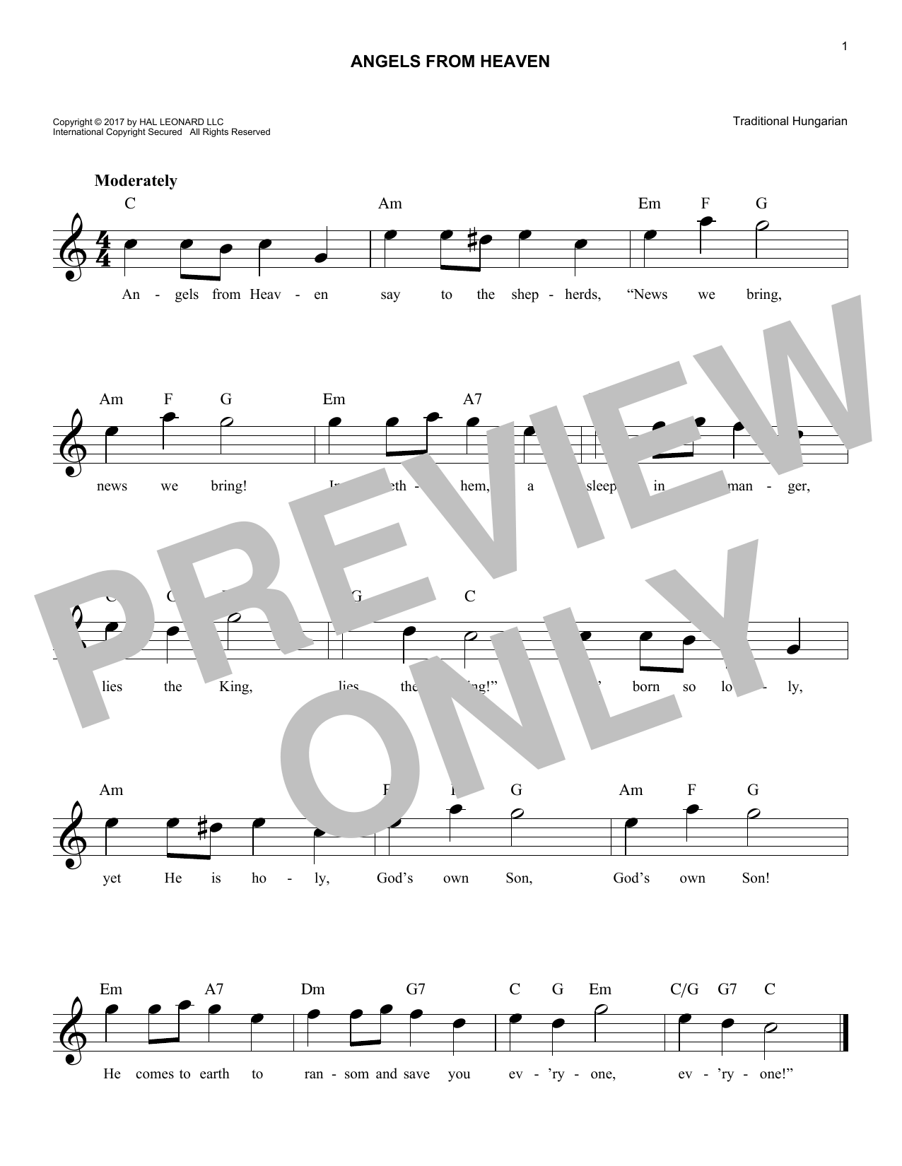 Angels From Heaven (Lead Sheet / Fake Book) von Traditional Hungarian