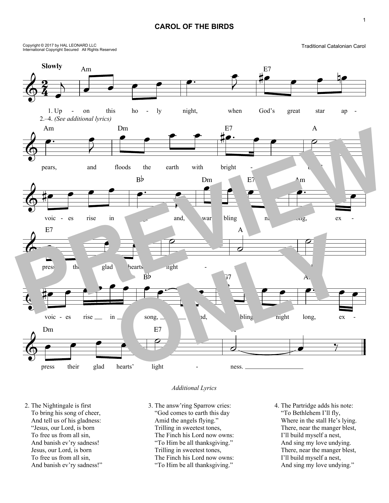 Carol Of The Birds (Lead Sheet / Fake Book) von Traditional Catalonian Carol