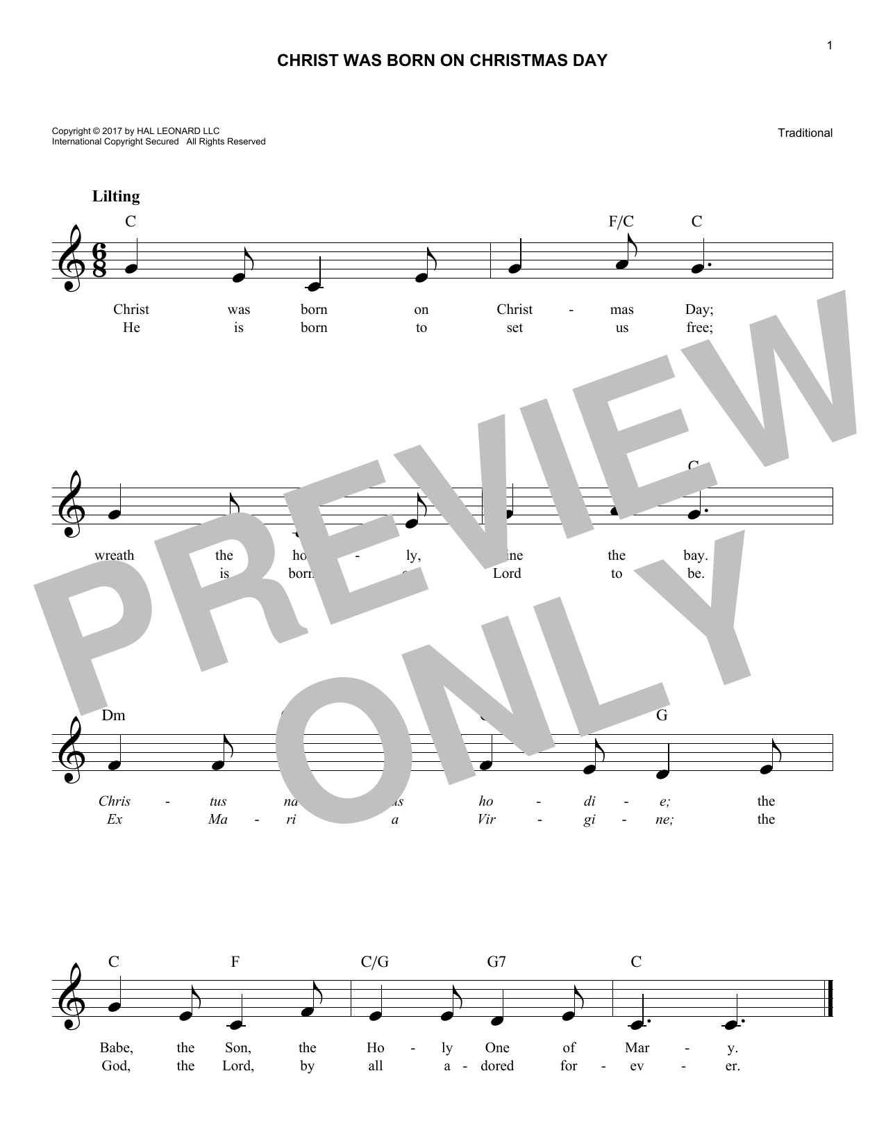 Christ Was Born On Christmas Day (Lead Sheet / Fake Book) von Traditional