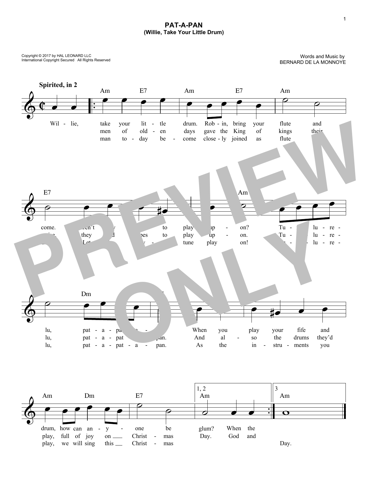 Pat-A-Pan (Willie, Take Your Little Drum) (Lead Sheet / Fake Book) von Bernard de la Monnoye