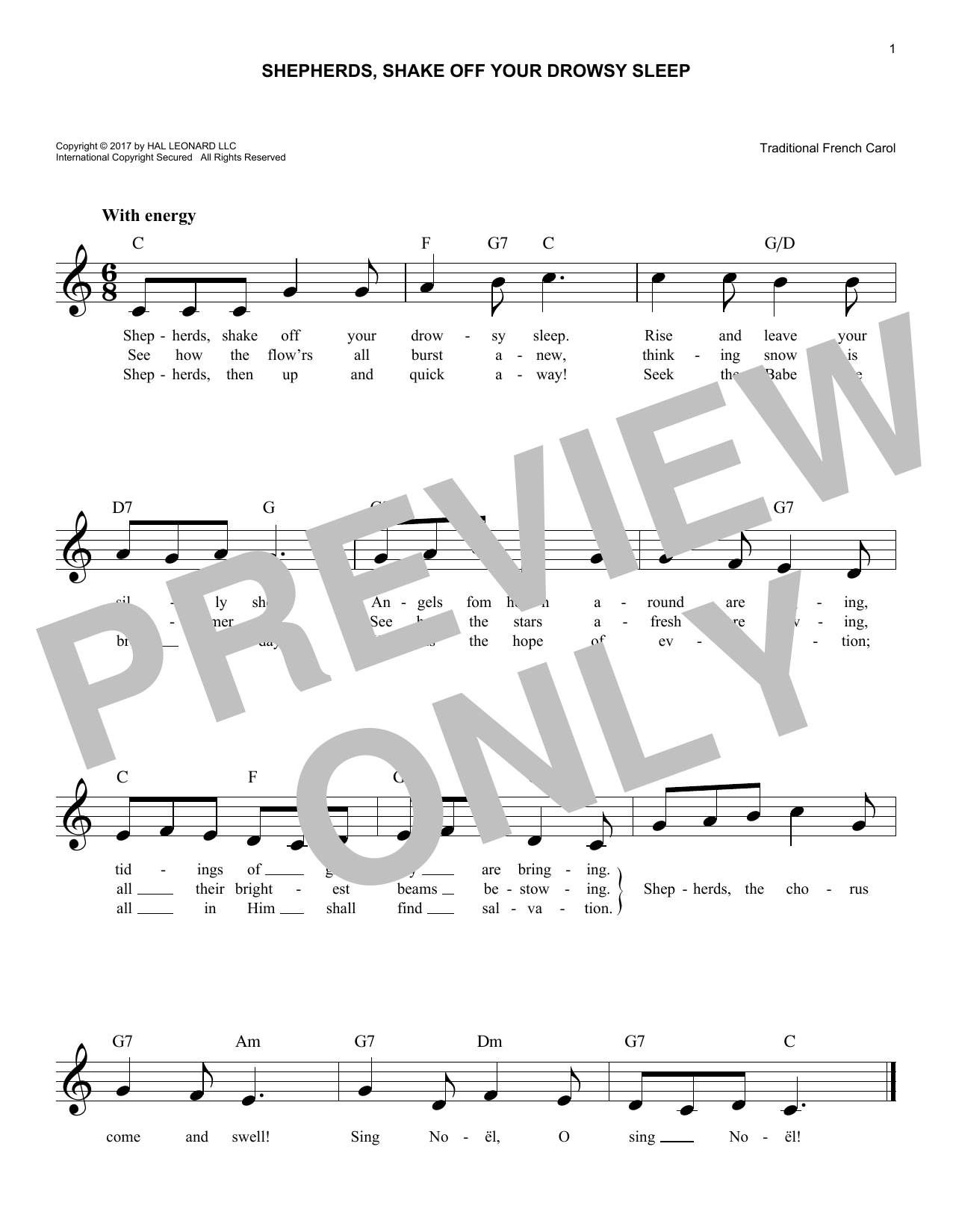 Shepherds, Shake Off Your Drowsy Sleep (Lead Sheet / Fake Book) von Traditional French Carol