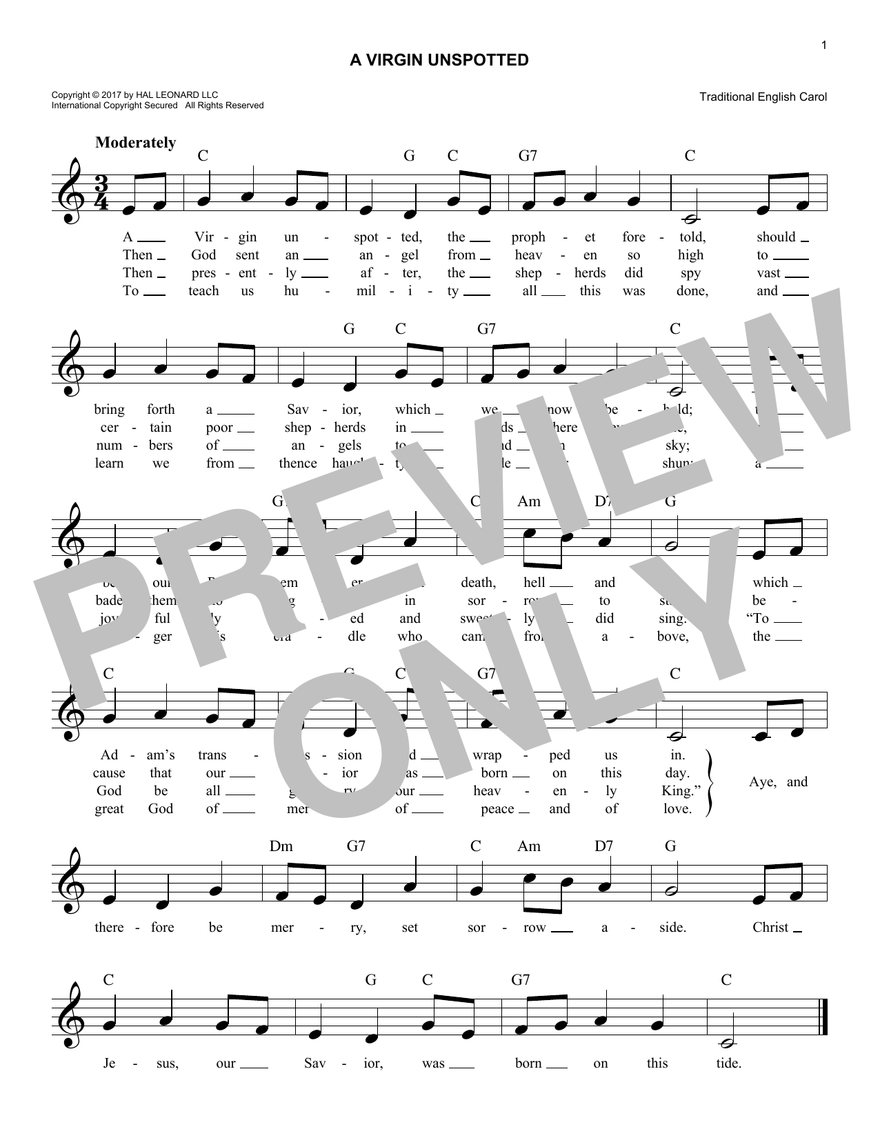 A Virgin Unspotted (Lead Sheet / Fake Book) von Traditional English Carol