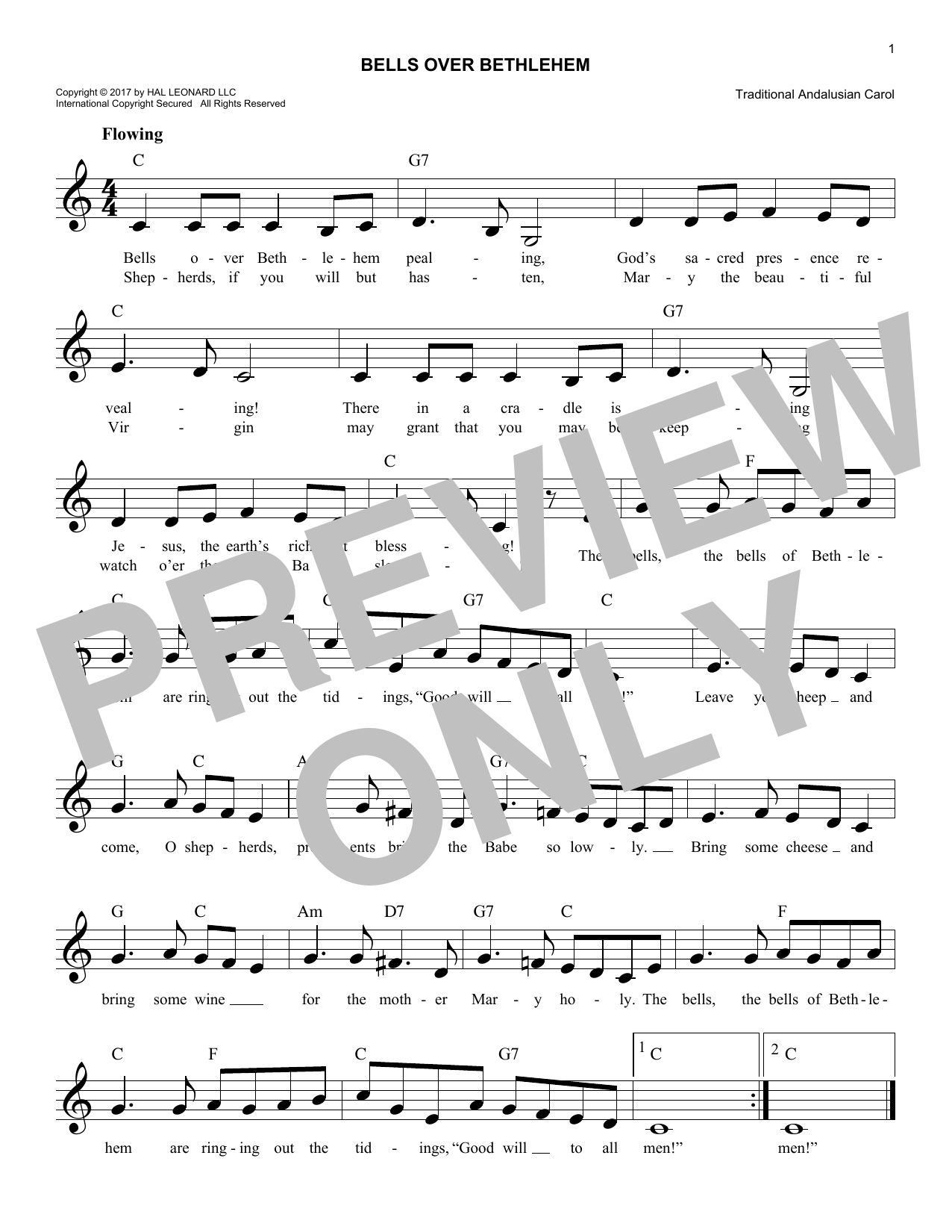 Bells Over Bethlehem (Lead Sheet / Fake Book) von Traditional Andalusian Carol