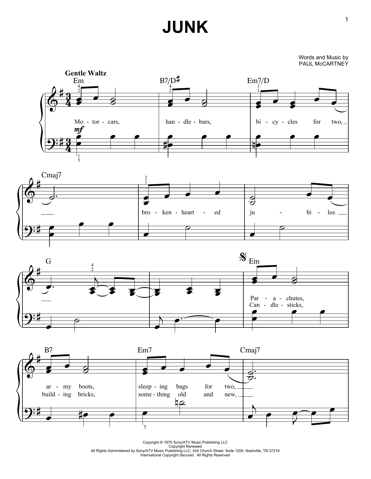Junk (Easy Piano) von The Beatles