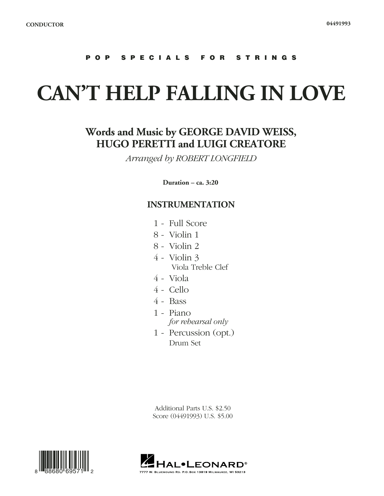 Can't Help Falling in Love - Conductor Score (Full Score) (Orchestra) von Robert Longfield