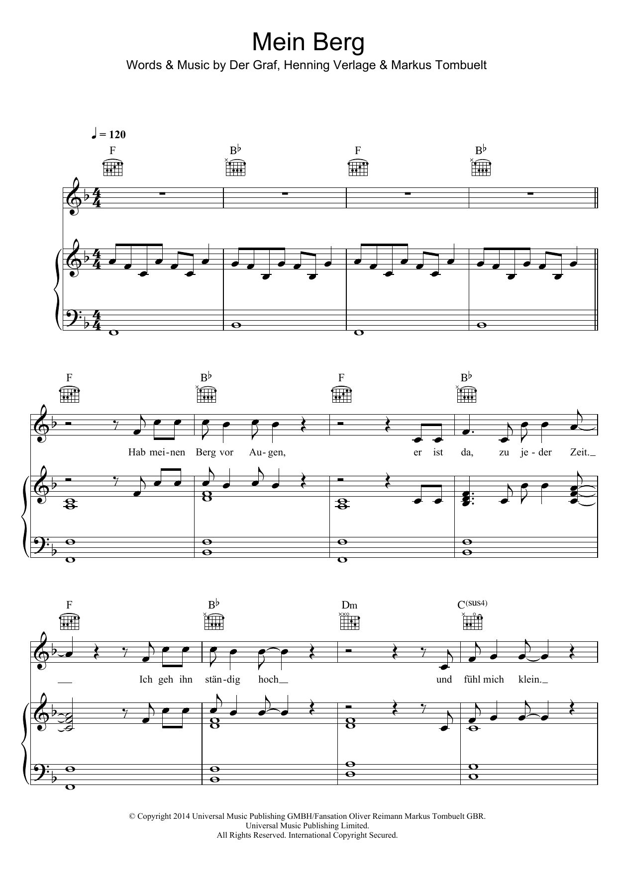 Mein Berg (Piano, Vocal & Guitar Chords) von Unheilig