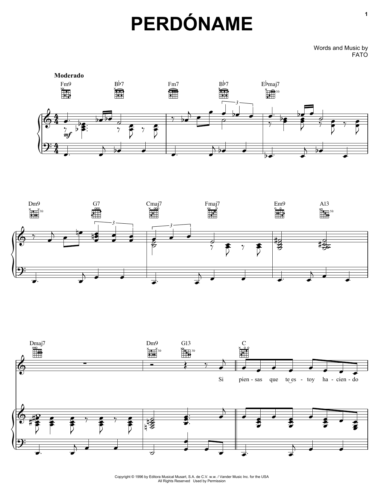 Perdoname (Piano, Vocal & Guitar Chords (Right-Hand Melody)) von FATO