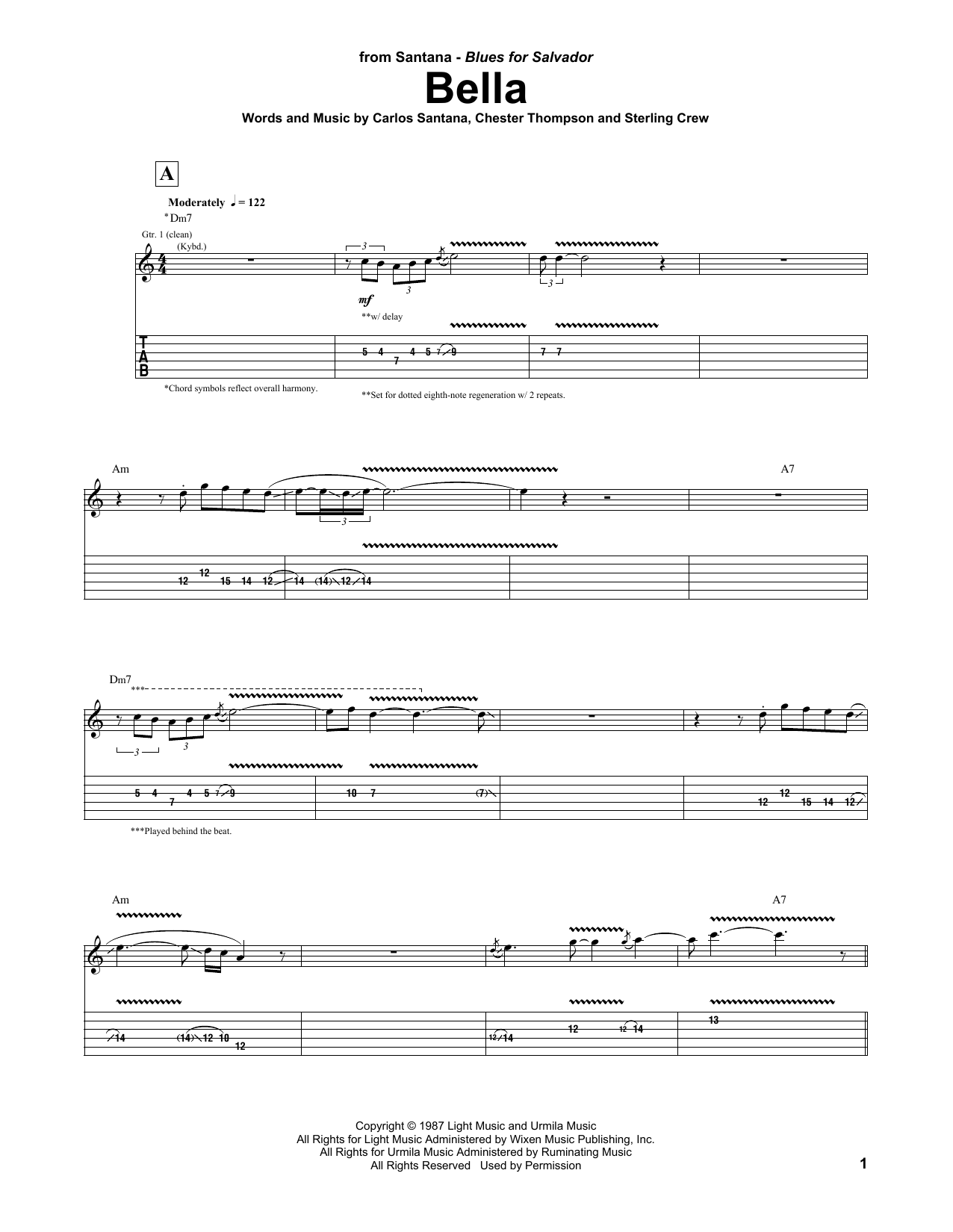 Bella (Guitar Tab) von Carlos Santana