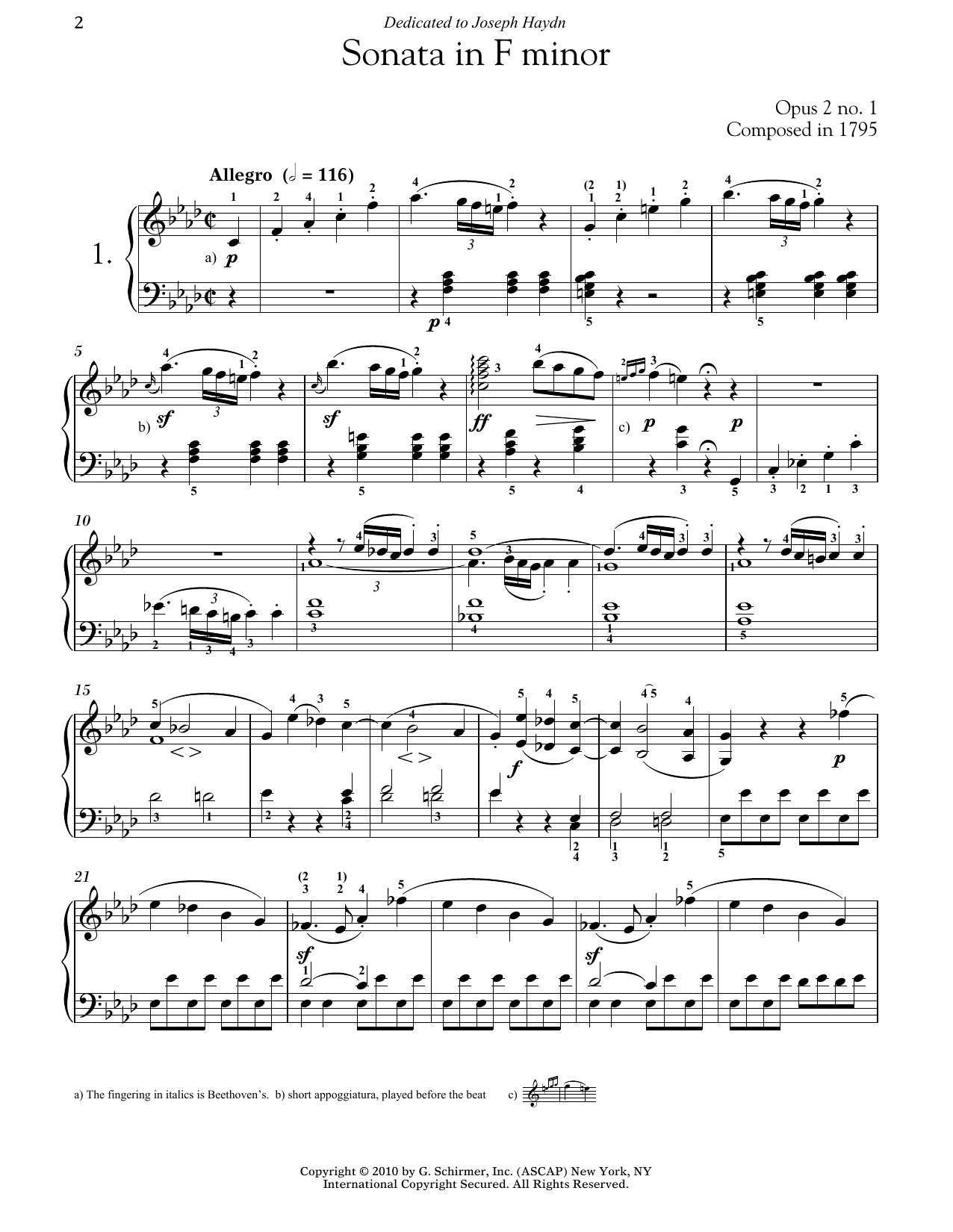 Piano Sonata No. 1 In F Minor, Op. 2, No. 1 (Piano Solo) von Ludwig van Beethoven