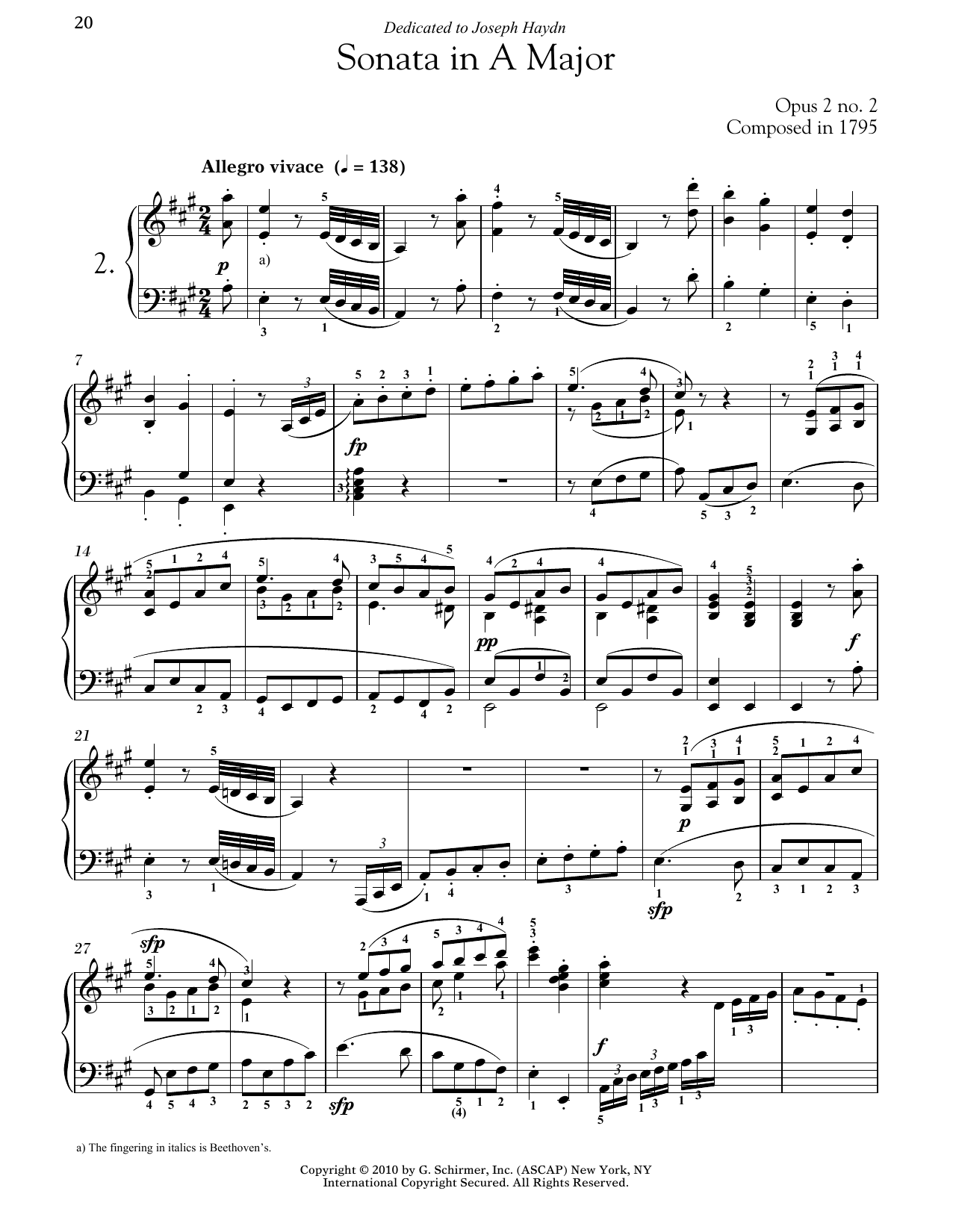 Piano Sonata No. 2 In A Major, Op. 2, No. 2 (Piano Solo) von Ludwig van Beethoven