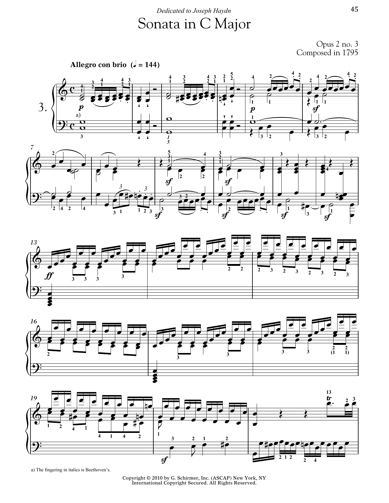 Piano Sonata No. 3 In C Major, Op. 2, No. 3 (Piano Solo) von Ludwig van Beethoven