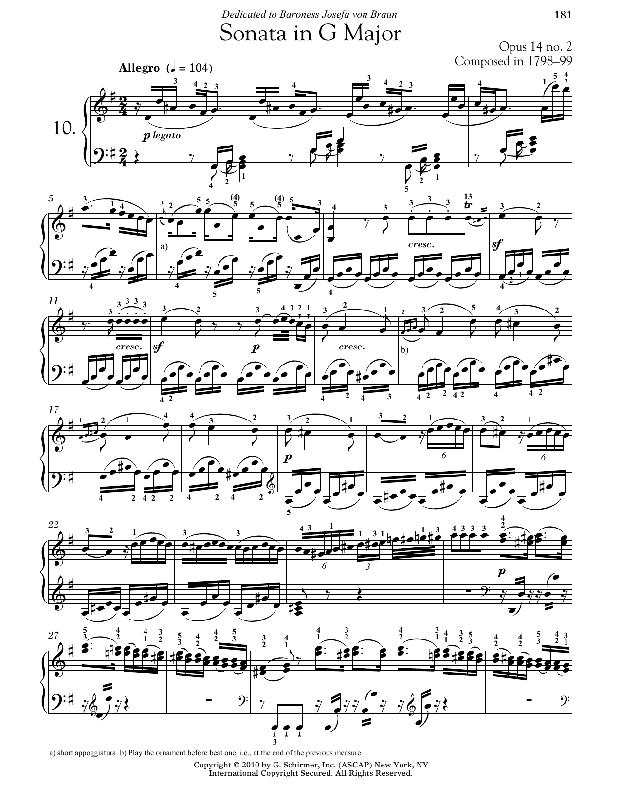 Piano Sonata No. 10 In G Major, Op. 14, No. 2 (Piano Solo) von Ludwig van Beethoven