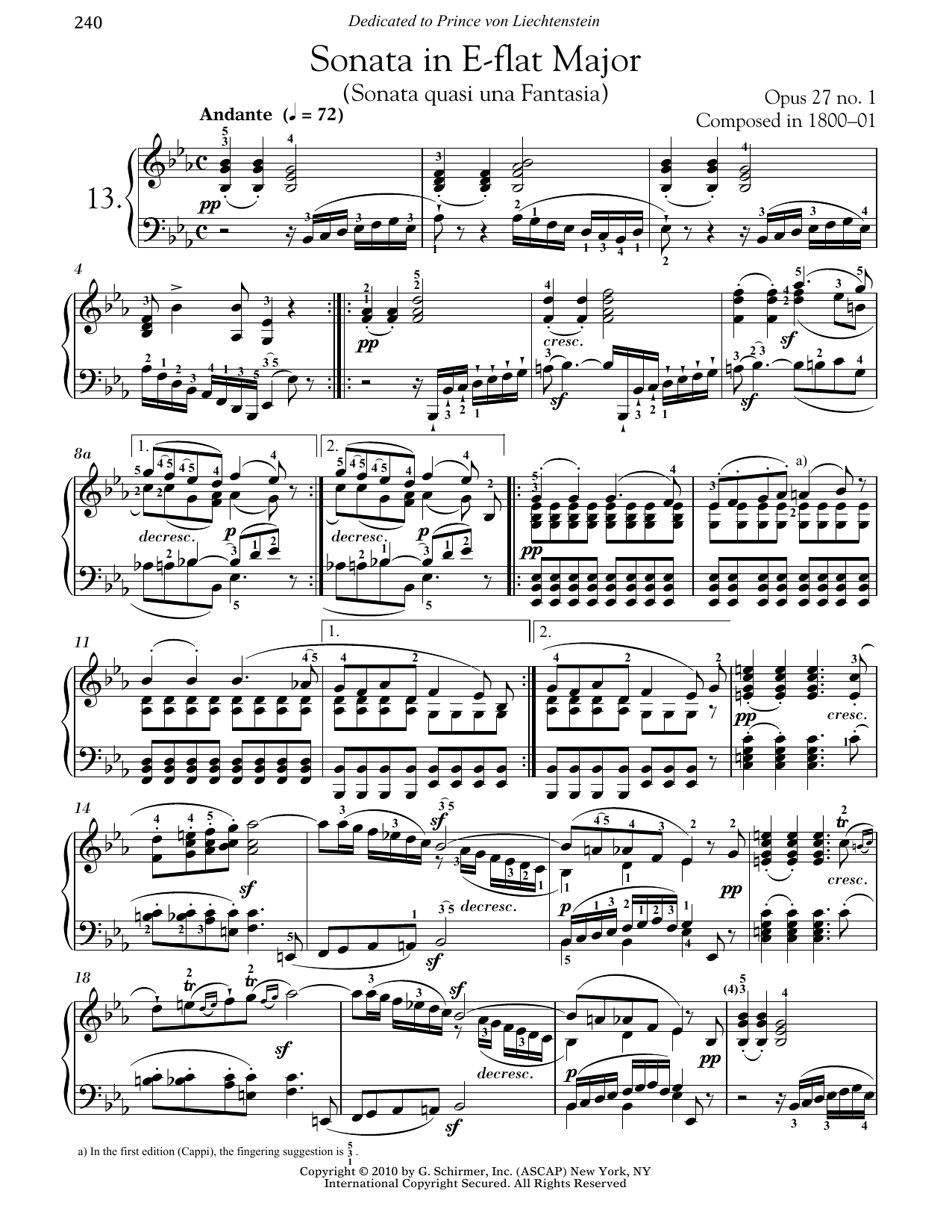 Piano Sonata No. 13 In E-flat Major, Op. 27, No. 1 (Piano Solo) von Ludwig van Beethoven