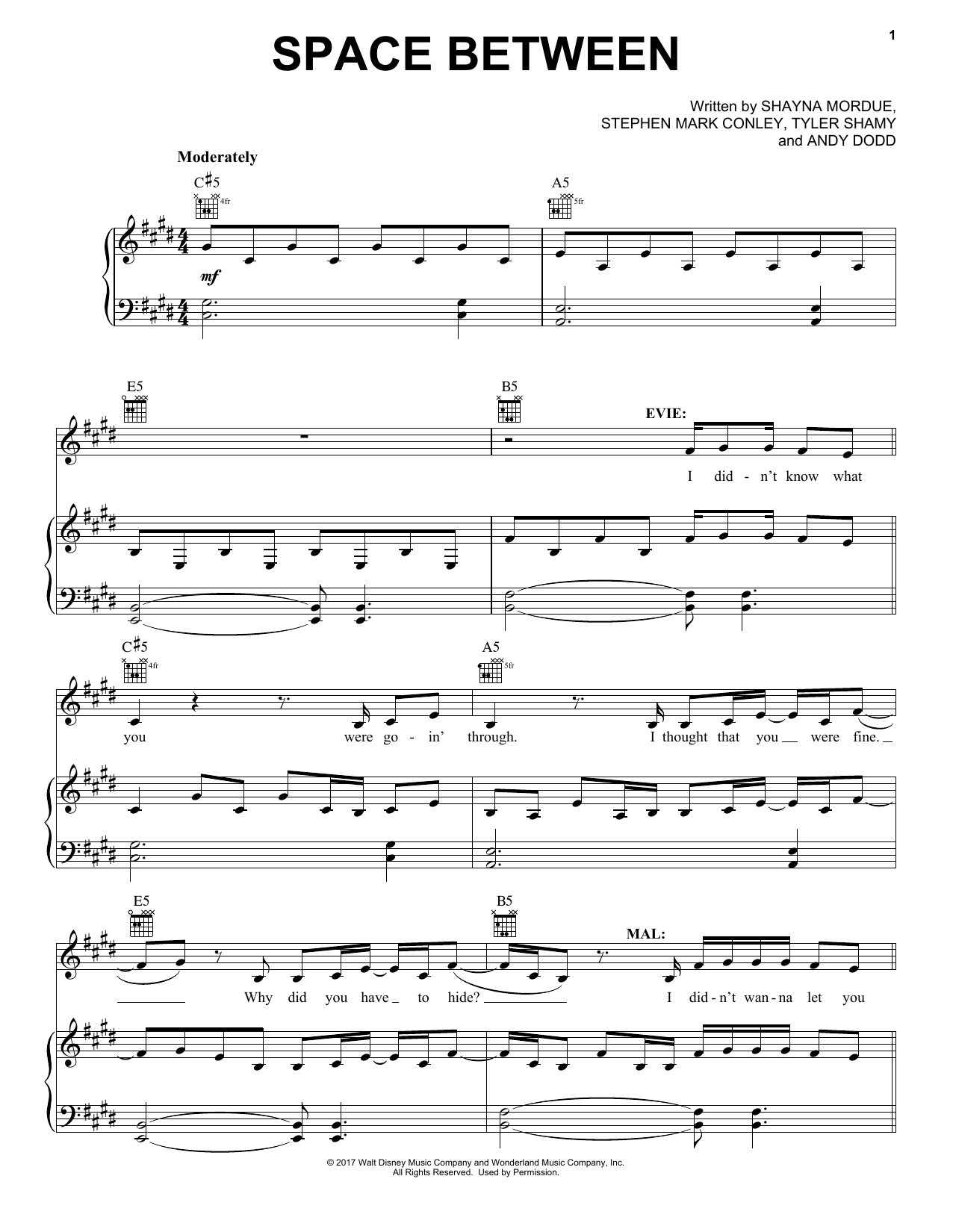 Space Between (from Disney's Descendants 2) (Piano, Vocal & Guitar Chords (Right-Hand Melody)) von Stephen Mark Conley