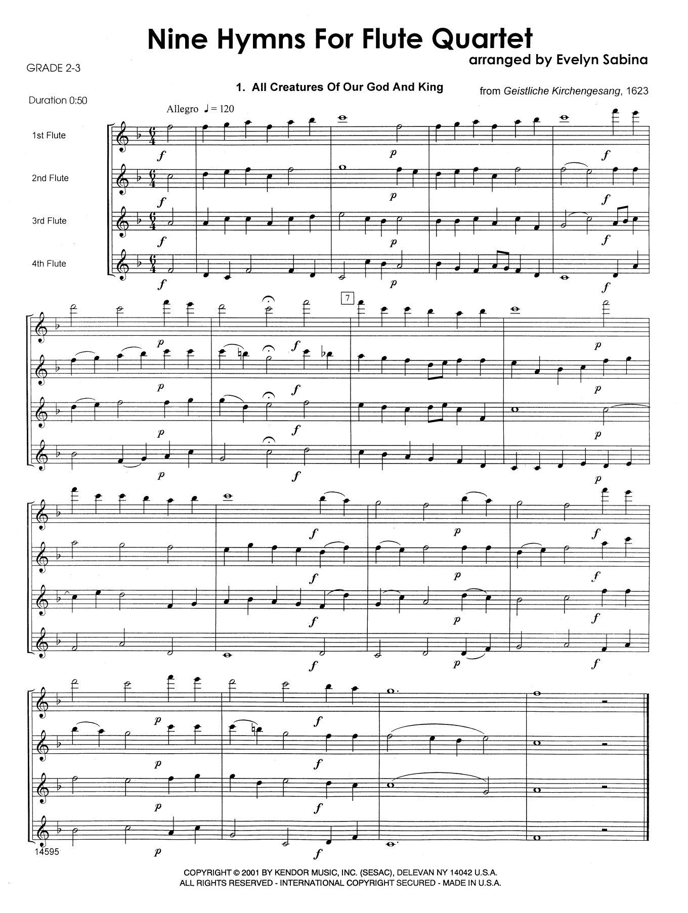 Nine Hymns For Flute Quartet - Full Score (Woodwind Ensemble) von Evelyn Sabina