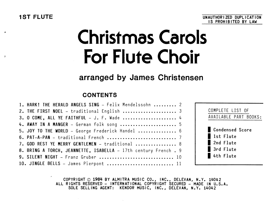 Christmas Carols For Flute Choir/1st Flute (Woodwind Ensemble) von James Christensen